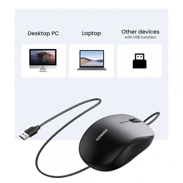Ugreen Wired Mouse MU007, 1200DPI, 1.5m, Black