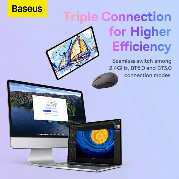Baseus Wireless Mouse F01B Tri-Mode, 1600DPI, BT / Wi-Fi, Pink B01055503413-00