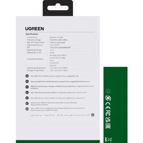 Ugreen Wireless Mouse MU001, 4000DPI, Black