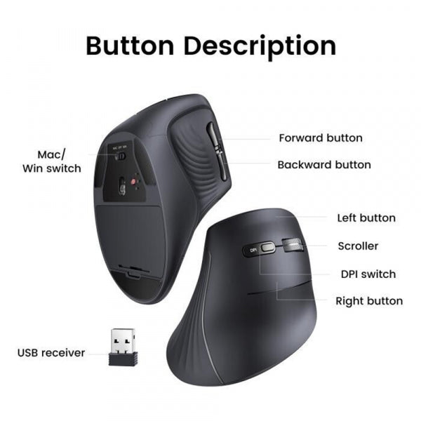 Ugreen Wireless Mouse MU008, 4000DPI, BT / Wi-Fi, Black