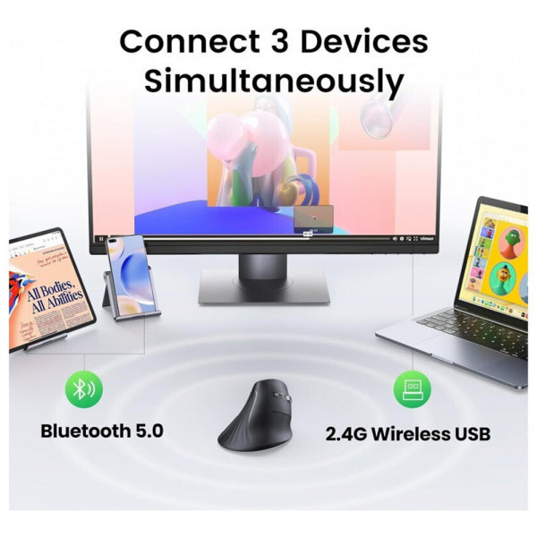 Ugreen Wireless Mouse MU008, 4000DPI, BT / Wi-Fi, Black