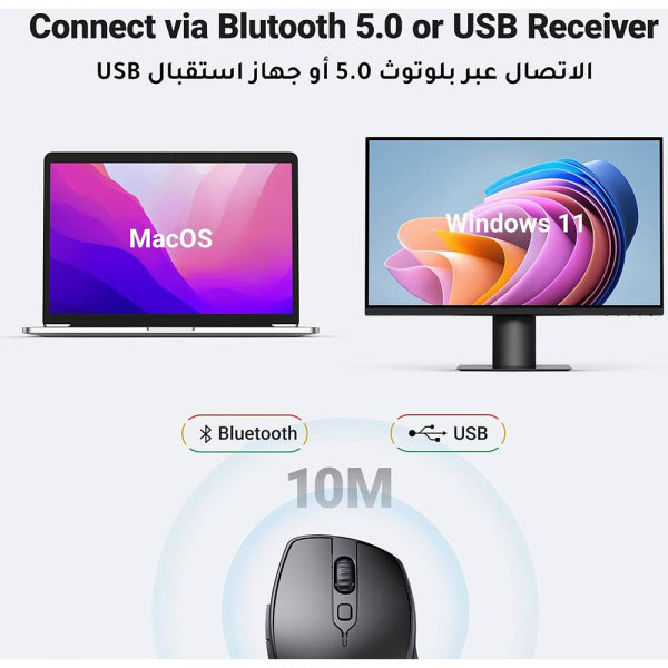 Ugreen Wireless Mouse MU101, 4000DPI, BT / Wi-Fi, Black