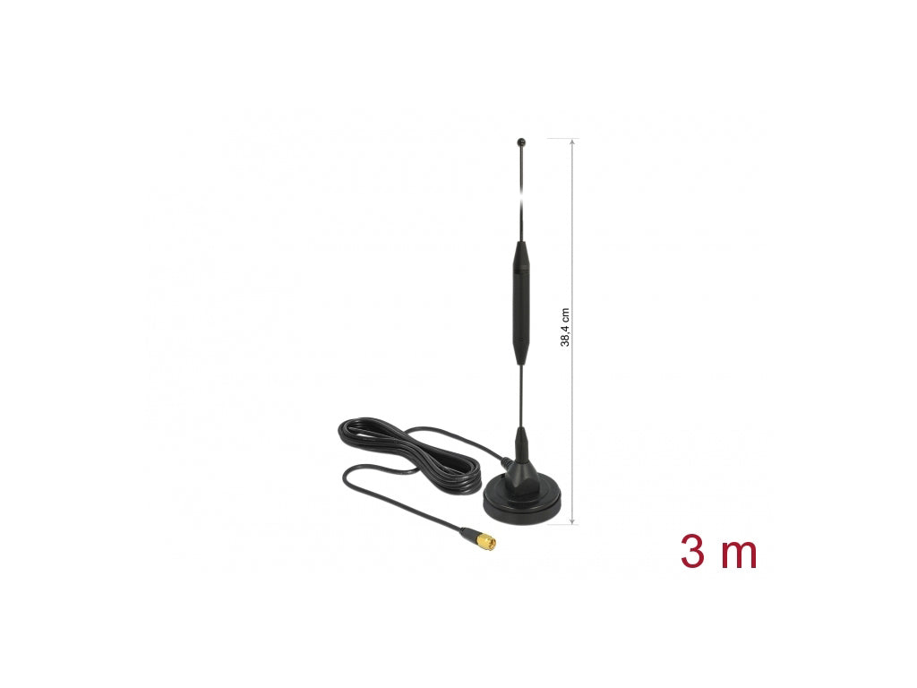 Delock GSM Antenne SMA Stecker 3,5 dBi starr omnidirektional mit magnetischem Standfuß und Anschlusskabel RG-174 3 m out