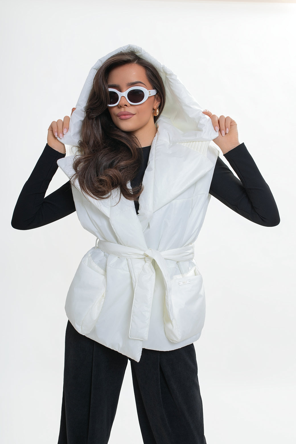 Women's Quilted Gilet with Hood and Belt