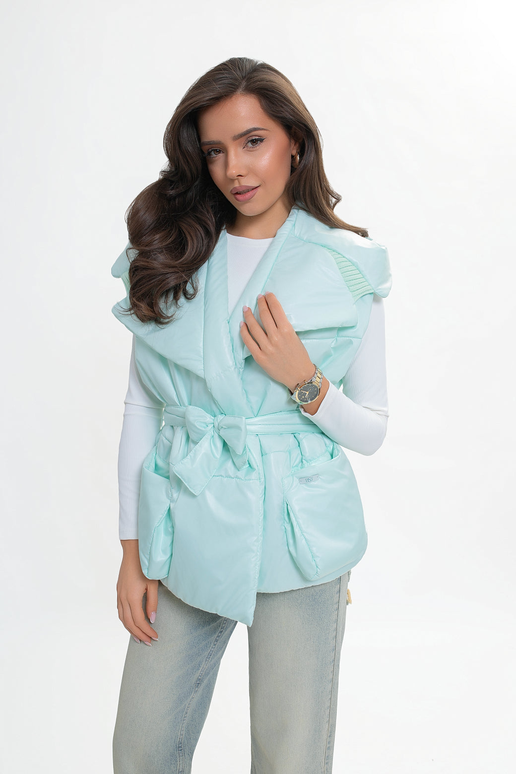 Women's Quilted Gilet with Hood and Belt