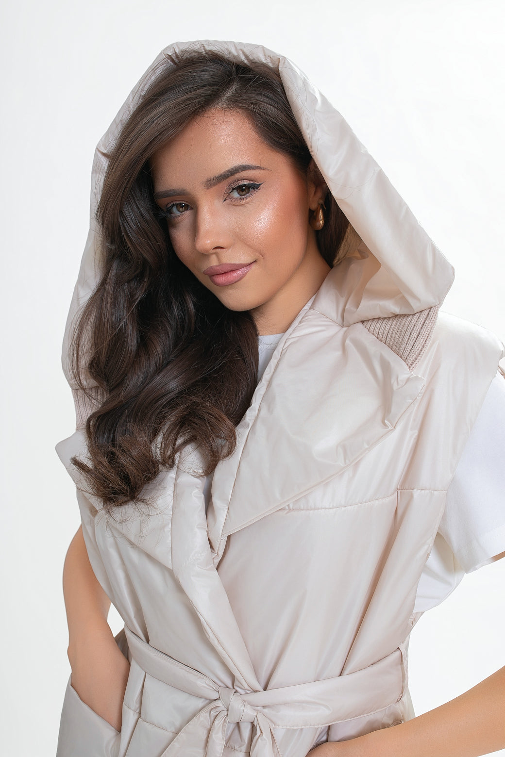 Women's Quilted Gilet with Hood and Belt