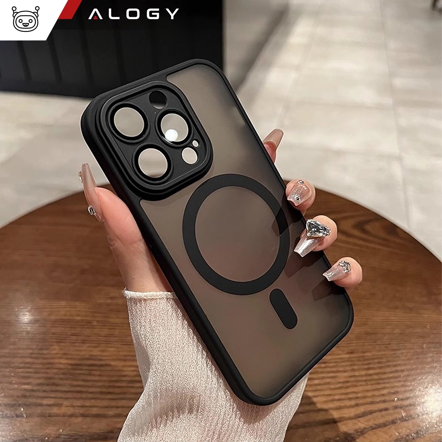 Etui do Apple iPhone 15 Pro obudowa Alogy MagSafe Hybrid Matte Case pokrowiec matowy z ochroną obiektywu czarny + Szkło