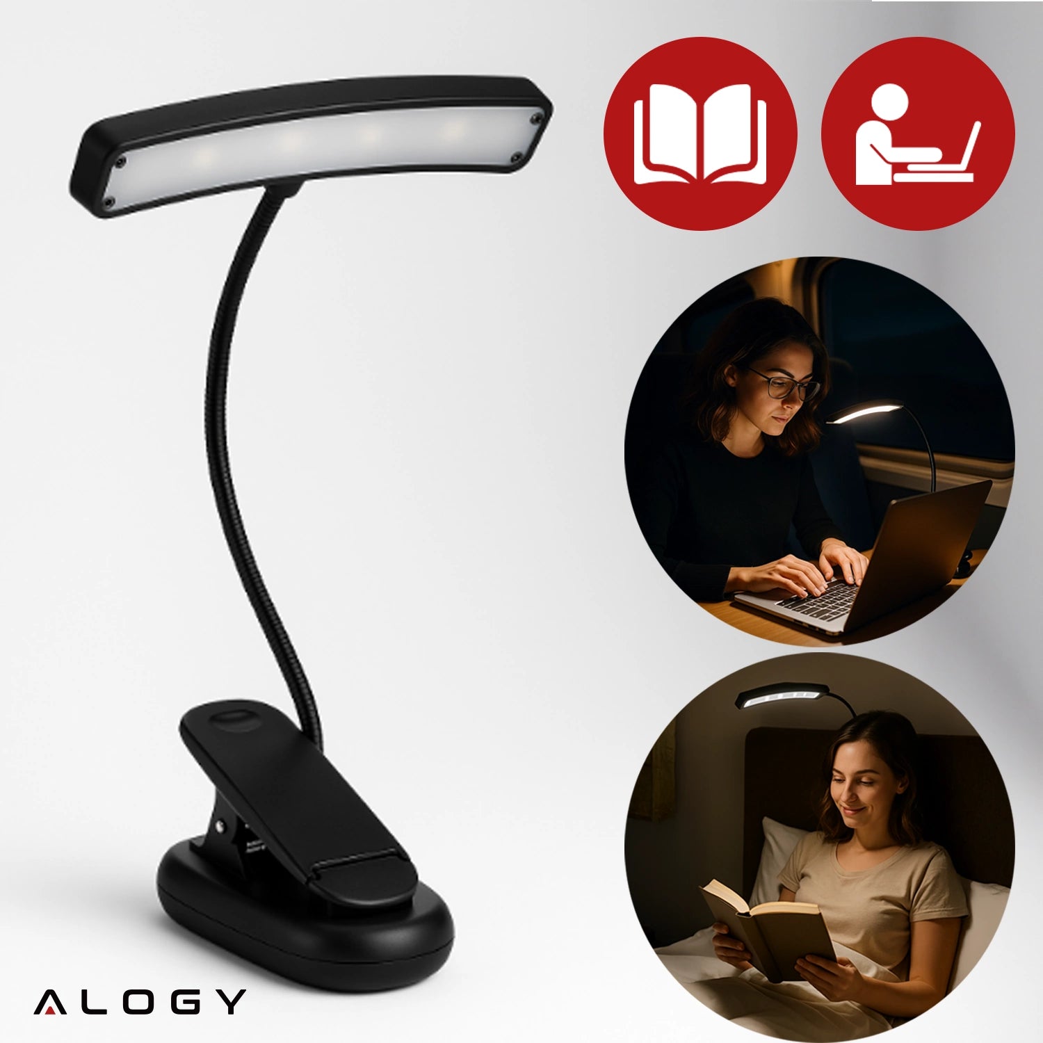 Lampa biurkowa Alogy LED z klipsem do czytania Czarna