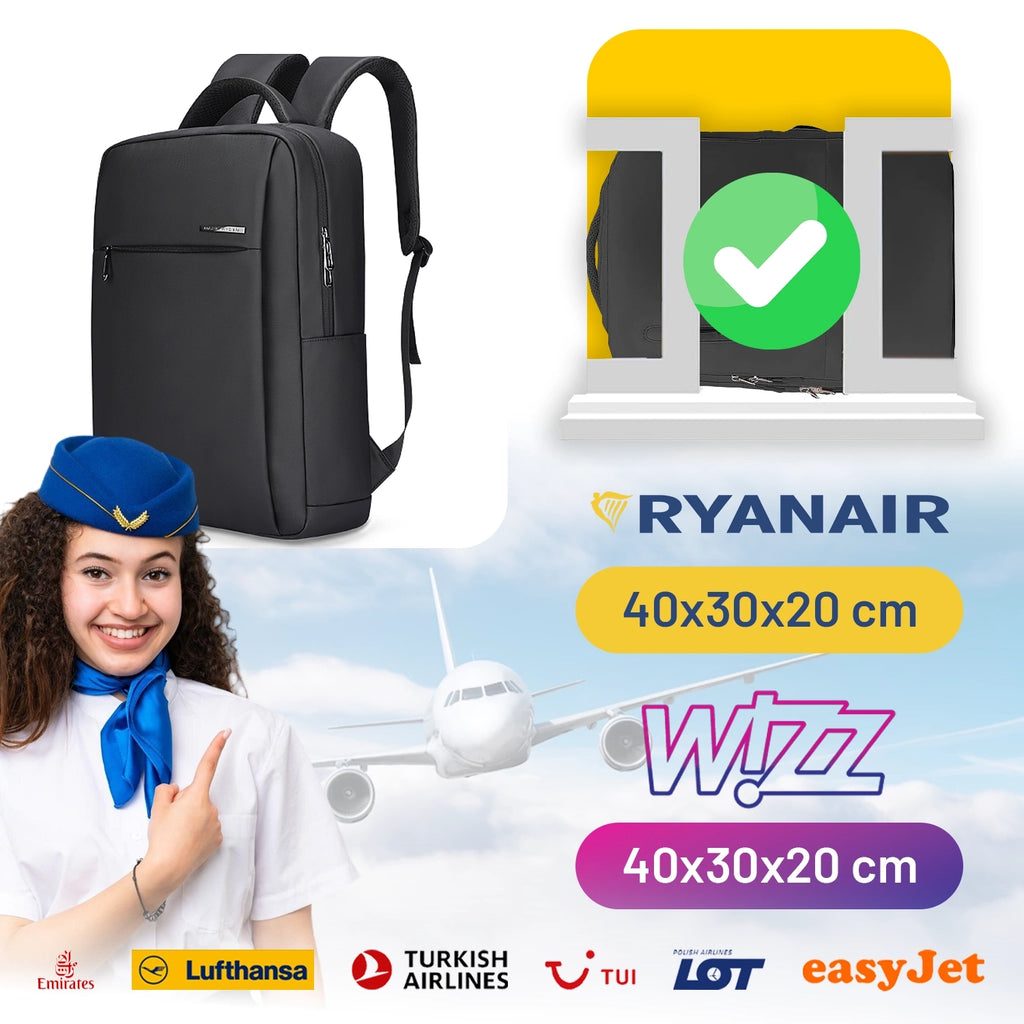 Plecak na Laptopa 15.6" Mark Ryden, Bagaż Podręczny, Bezpłatny, Wodoodporny Biznesowy i Podróżny, Usztywniany, Zamek YKK, Materiał Oxford 40×30×10 cm - Czarny