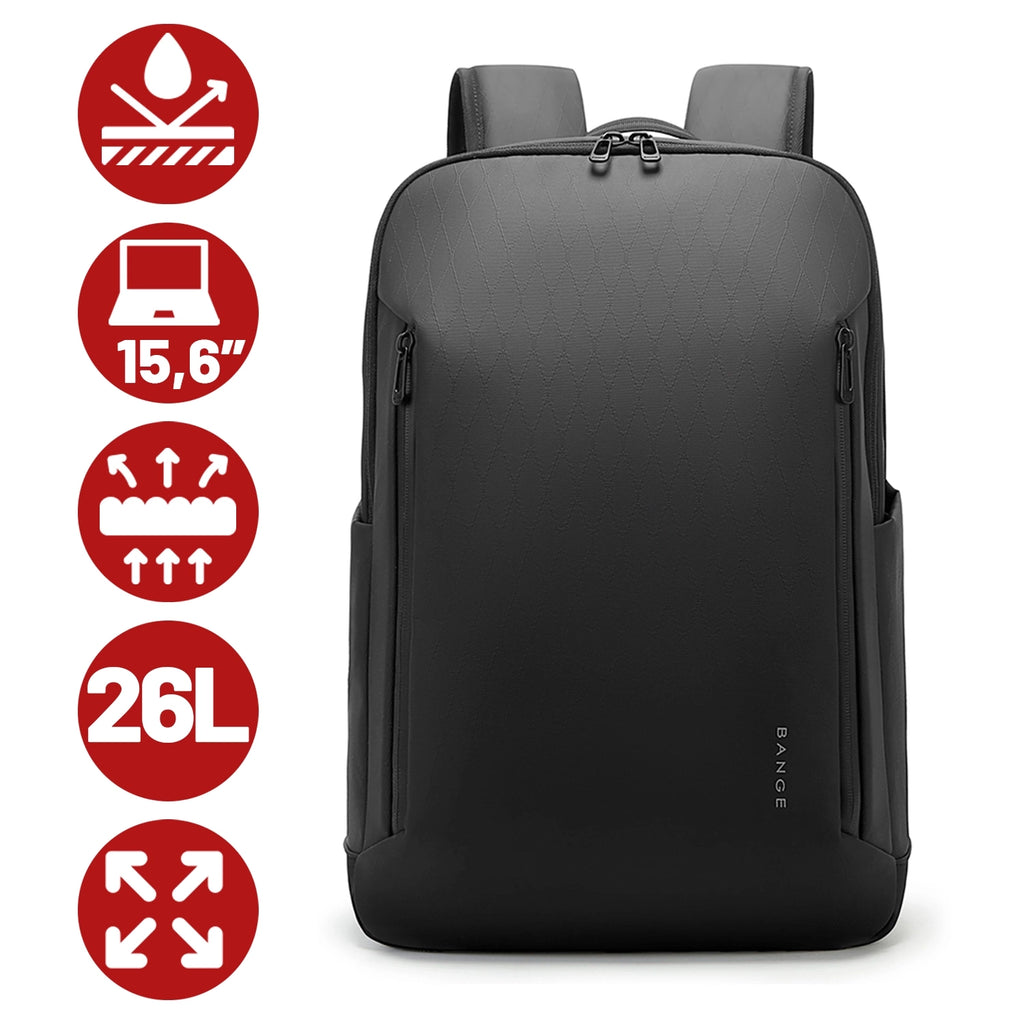 Plecak wodoodporny Bange 26L na laptopy do 15.6" - pojemny i wygodny, odporny i oddychający, miejski i podróżny do pracy i samolotu, unisex - Czarny