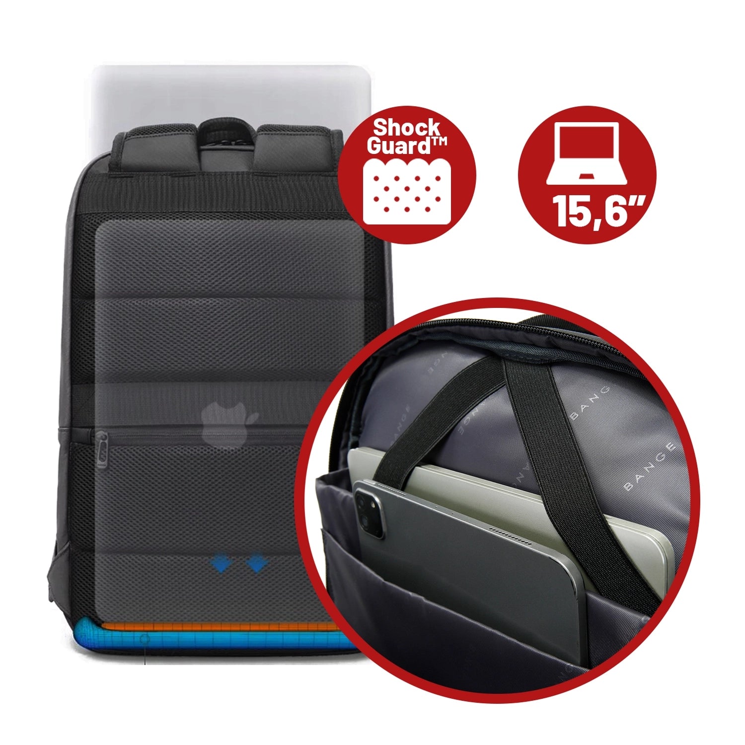 Plecak wodoodporny Bange 26L na laptopy do 15.6" - pojemny i wygodny, odporny i oddychający, miejski i podróżny do pracy i samolotu, unisex - Czarny