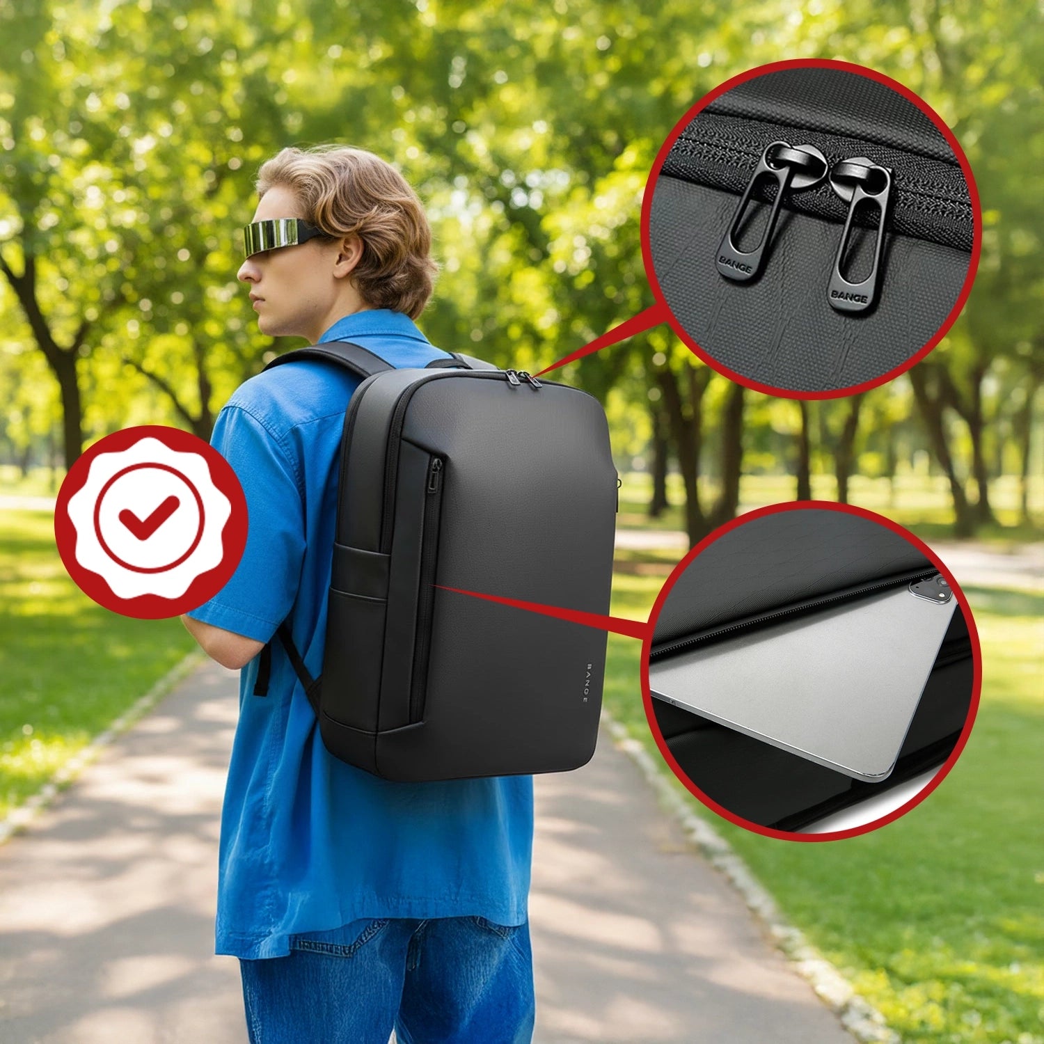 Plecak wodoodporny Bange 26L na laptopy do 15.6" - pojemny i wygodny, odporny i oddychający, miejski i podróżny do pracy i samolotu, unisex - Czarny