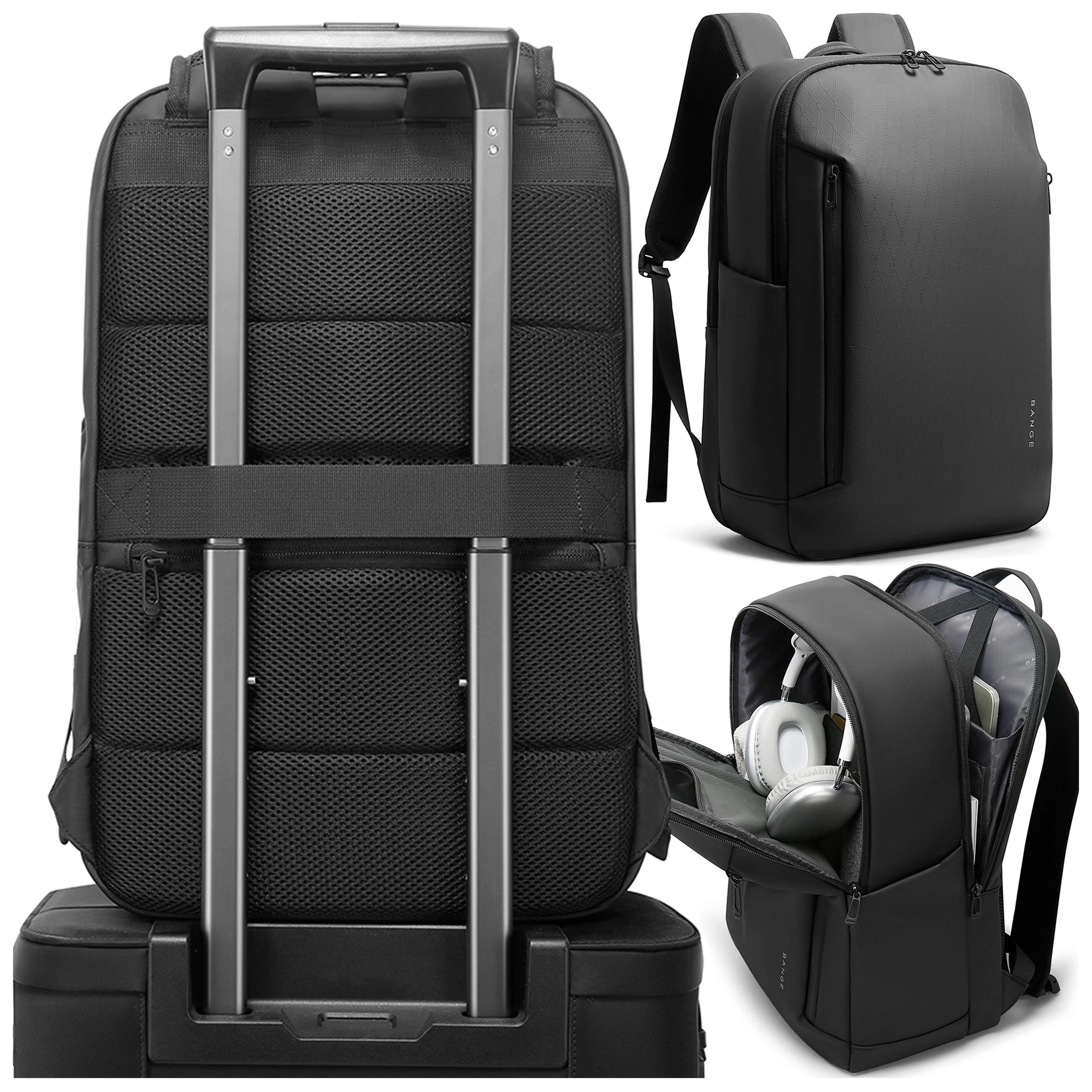 Plecak wodoodporny Bange 26L na laptopy do 15.6" - pojemny i wygodny, odporny i oddychający, miejski i podróżny do pracy i samolotu, unisex - Czarny
