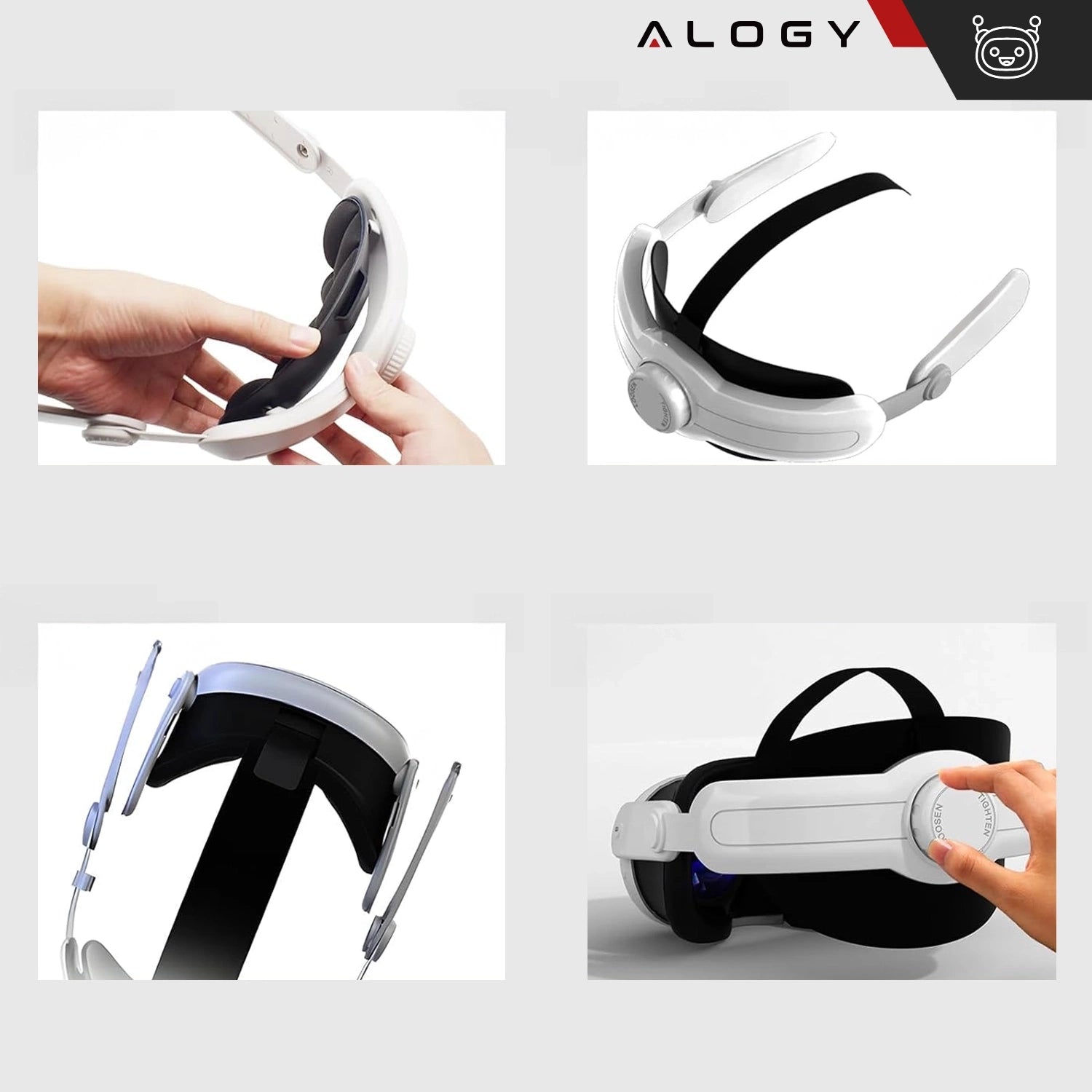 Regulowana Opaska Pasek wymienny do Meta Quest 3 Alogy Elite Strap Biały + Silikonowa nakładka na twarz