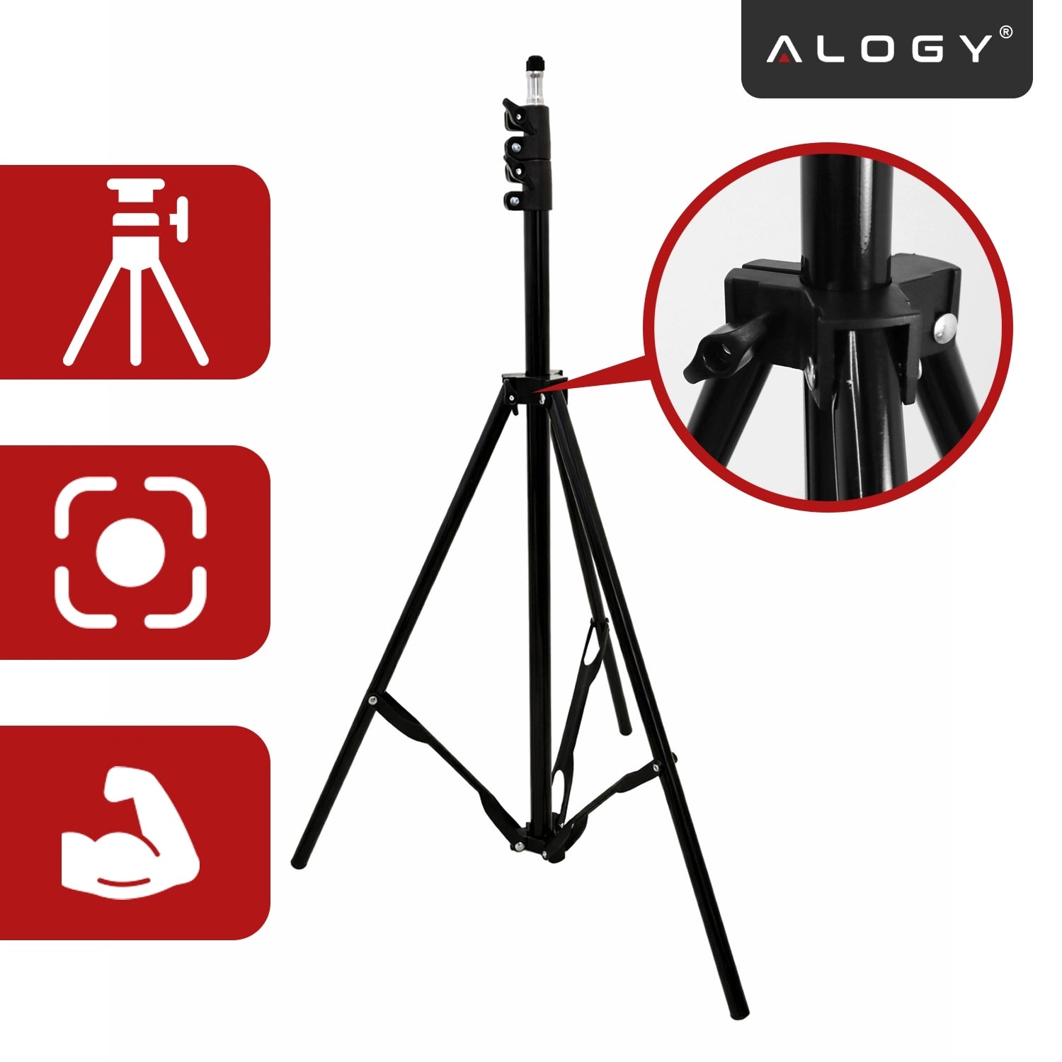 Statyw na Telefon 210 cm z Składanym Ramieniem 48 cm, Uchwyt na Telefon, Pilotem Bluetooth i Torbą, Regulowany do Zdjęć i Nagrań, Alogy ProTripod™