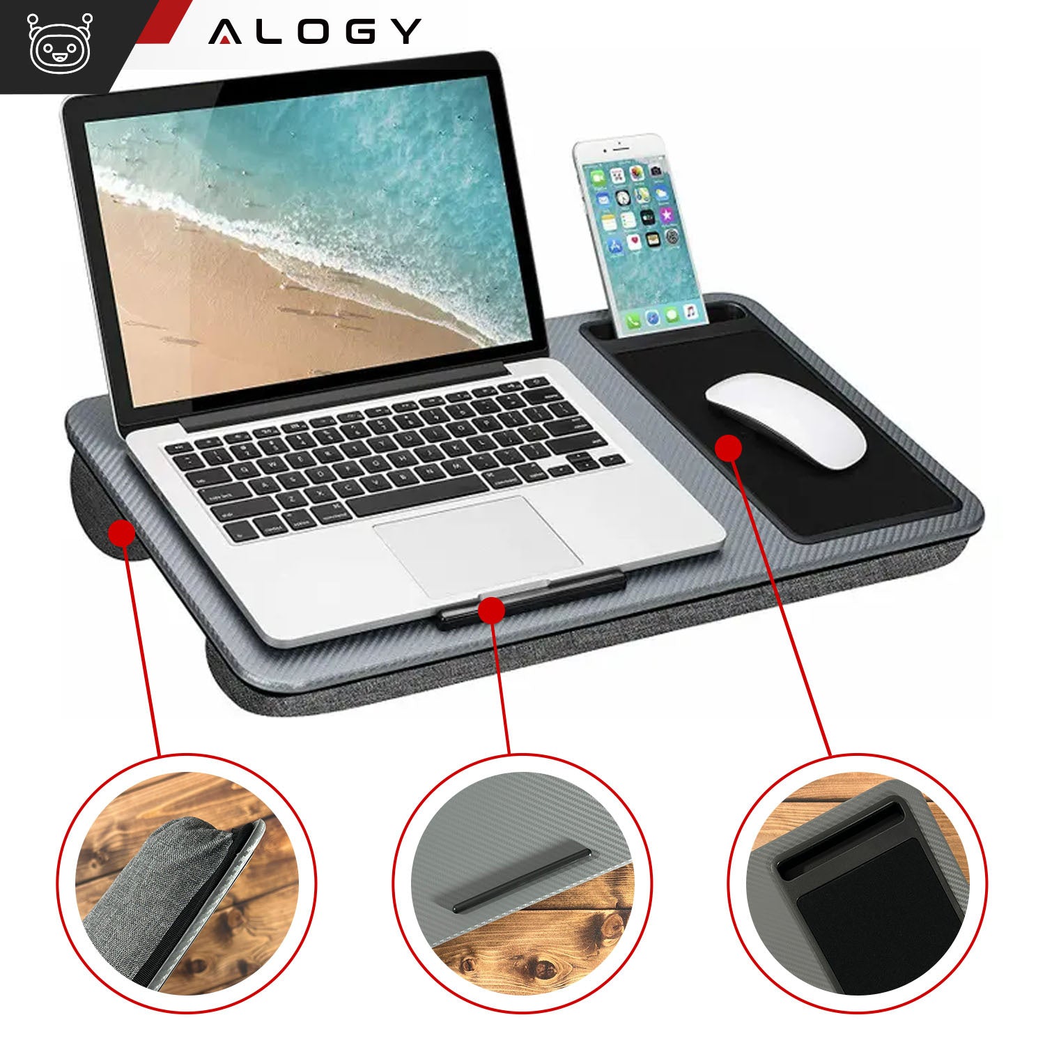 Stolik pod laptopa Podstawka uchwyt na telefon podkładka pod mysz do łóżka Alogy przenośne biurko z poduszkami