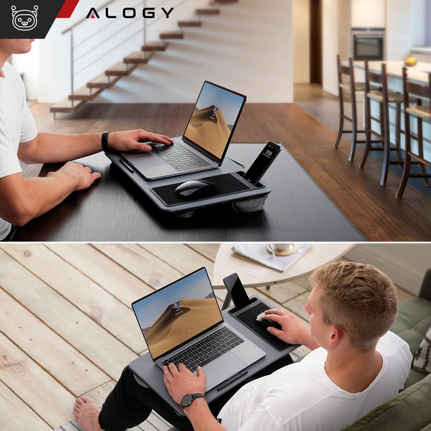 Stolik pod laptopa Podstawka uchwyt na telefon podkładka pod mysz do łóżka Alogy przenośne biurko z poduszkami