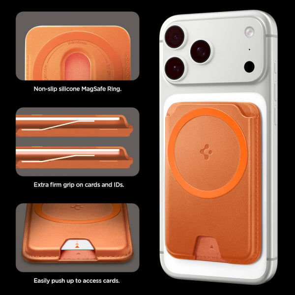 Spigen Magnetic Wallet Valentinus MagFit+ 3 Cards, Orange AFA11340