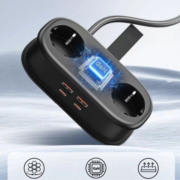 Orico Power Strip AP3, 2 x Schuko - 2 x USB-A - 2 x USB-C, Black