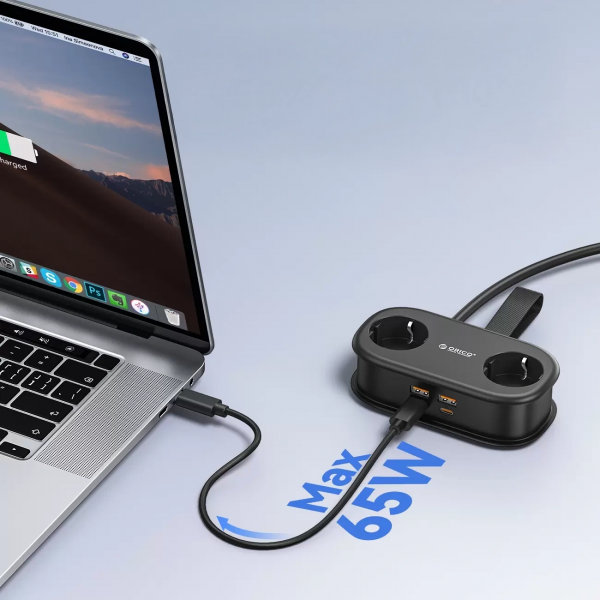 Orico Power Strip AP3, 2 x Schuko - 2 x USB-A - 2 x USB-C, Black