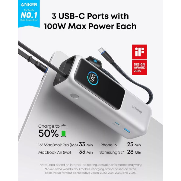Anker Powerbank 25000mAh, 165W, QC + PD, Silver A1695H41