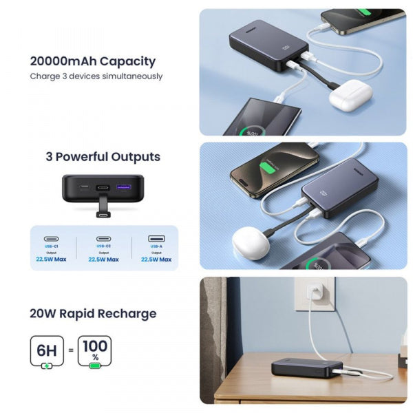 Ugreen Powerbank PB505, 20000mAh, 22.5W, QC + PD, Gray