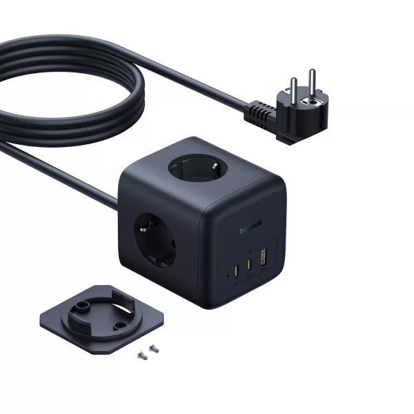 Baseus Power Strip EnerFill FA11, 3 x Schuko - 1 x USB-A - 2 x USB-C, Black E00082100123-00