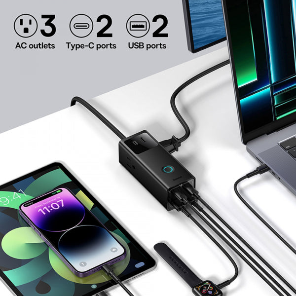 Baseus Power Strip PowerCombo US, 3 x Socket - 2 x USB-A - 2 x USB-C, Black PSLA020101