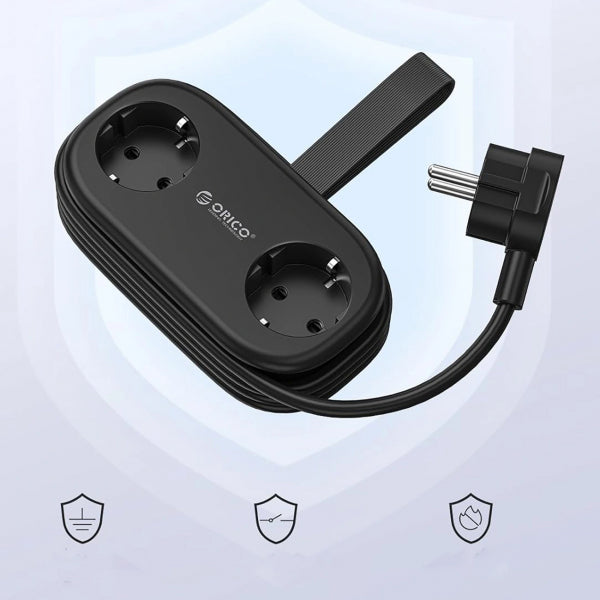 Orico Power Strip APP, 2 x Schuko - 2 x USB-A - 1 x USB-C, Black