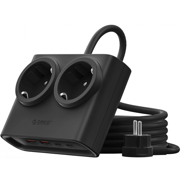 Orico Power Strip PDC25, 2 x Schuko - 2 x USB-A - 2 x USB-C, Black
