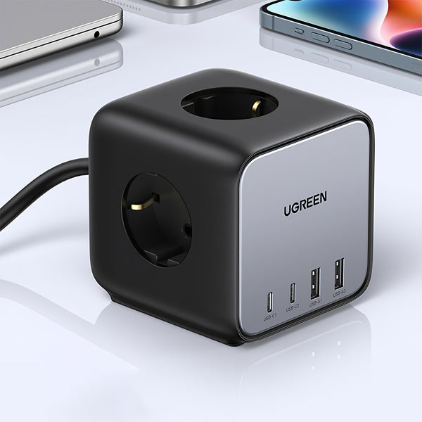 Ugreen Power Strip CD268 Nexode DigiNest Cube, 3 x Schuko - 2 x USB-A - 2 x USB-C, Grey