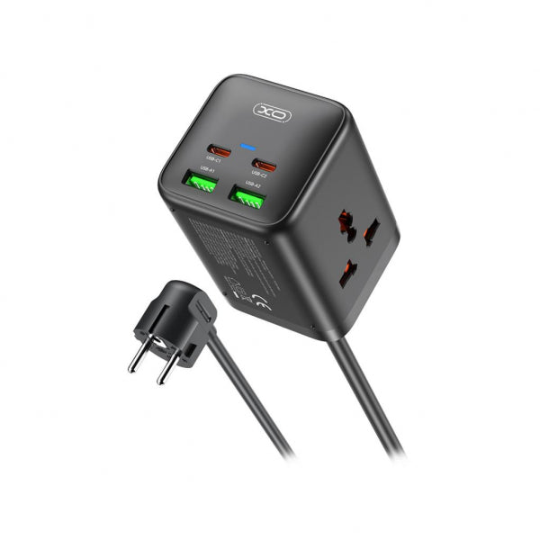 XO Design Power Strip WL24, 2 x Socket - 2 x USB-A - 2 x USB-C, Black