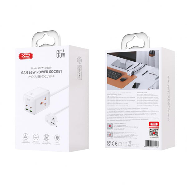 XO Design Power Strip WL24, 2 x Socket - 2 x USB-A - 2 x USB-C, White