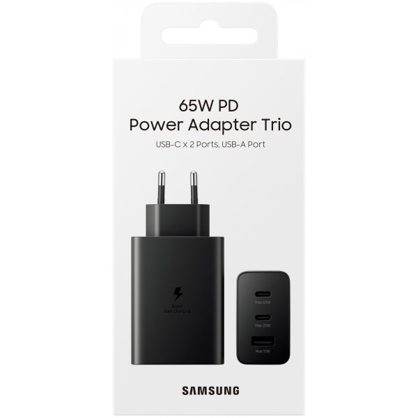 Samsung Wall Charger Trio, 65W, 3.5A, 1 x USB-A - 2 x USB-C, Black EP-T6530NBEGEU