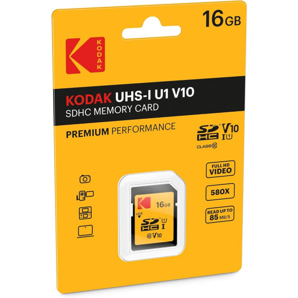 Kodak SDHC Memory Card Premium Performance, 16Gb, Class 10 / UHS-1 U1 EKMSD16GHC10K