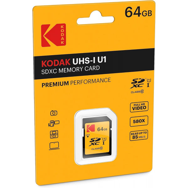 Kodak SDXC Memory Card 64Gb, Class 10 / UHS-1 U1 EKMSD64GXC10K