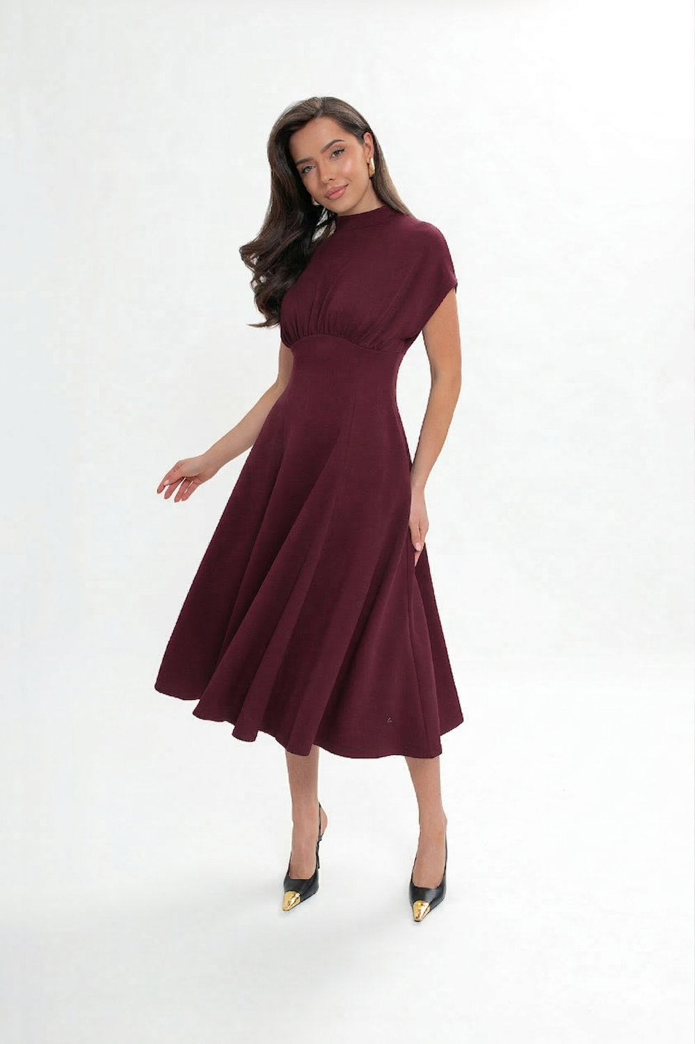 Vestido Midi em Jersey Azul Marinho Evasé
