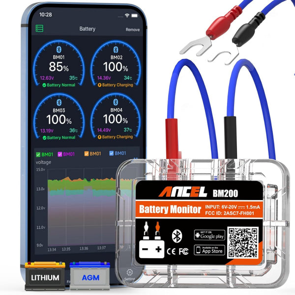 Ancel Bluetooth Battery Tester BM200, Transparent