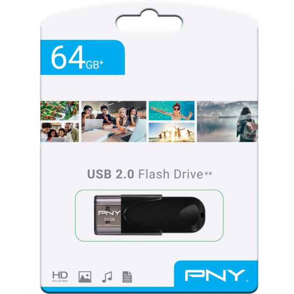 PNY USB-A 2.0 FlashDrive Attache 4, 64Gb FD64GATT4-EF