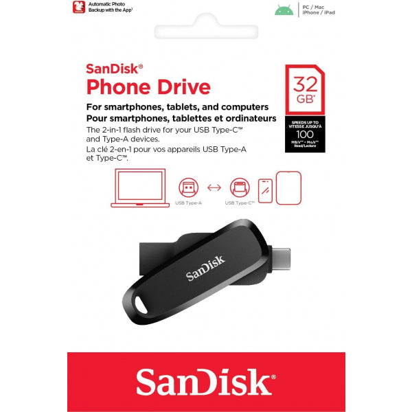 SanDisk USB-A 3.2 / USB-C FlashDrive Phone Drive, 32Gb SDDDC6-032G-G46