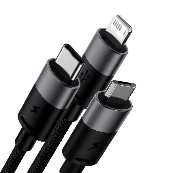 Baseus USB-A to Lightning / microUSB / USB-C Charging Cable StarSpeed 3in1, 20W, 3.5A, 1.2m, Black CAXS000001