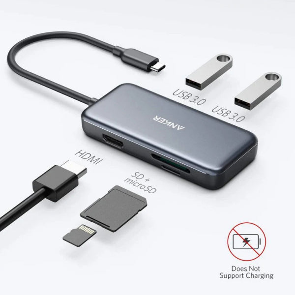Anker USB-C Hub 2 x USB-A 3.0 - 1 x HDMI - 1 x SD - 1 x microSD, Black A8334HA1