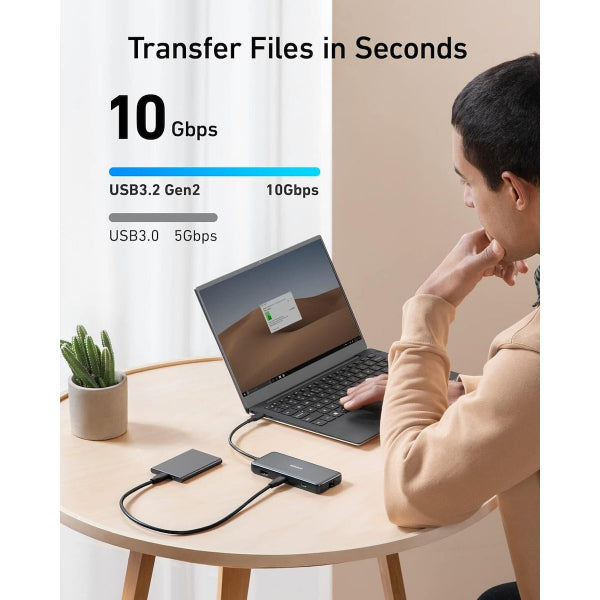 Anker USB-C Hub 555, 2 x USB-A 3.2 - 2 x USB-C - 1 x HDMI - 1 x RJ45 - 1 x SD - 1 x microSD, Grey A83830A2