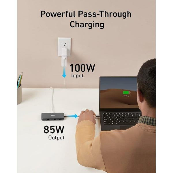 Anker USB-C Hub 555, 2 x USB-A 3.2 - 2 x USB-C - 1 x HDMI - 1 x RJ45 - 1 x SD - 1 x microSD, Grey A83830A2