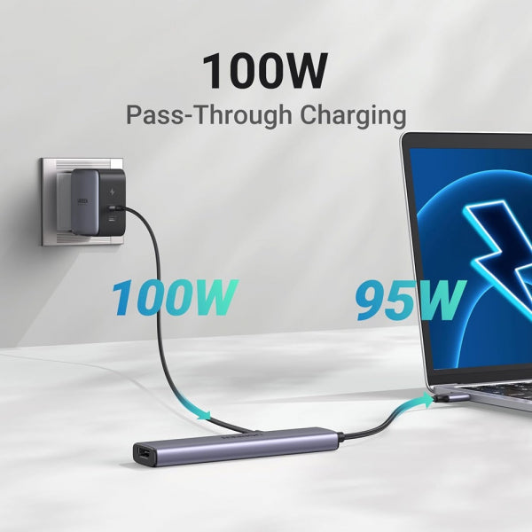 Ugreen USB-C Hub CM478, 1 x USB-A 3.0 - 2 x USB-A - 1 x USB-C - 1 x HDMI, Grey