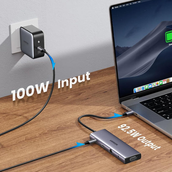 Ugreen USB-C Hub CM498 (15601), 3 x USB-A 3.0 - 1 x USB-C - 1 x HDMI - 1 x VGA - 1 x Jack 3.5mm - 1 x RJ45 - 1 x SD - 1 x microSD, Grey