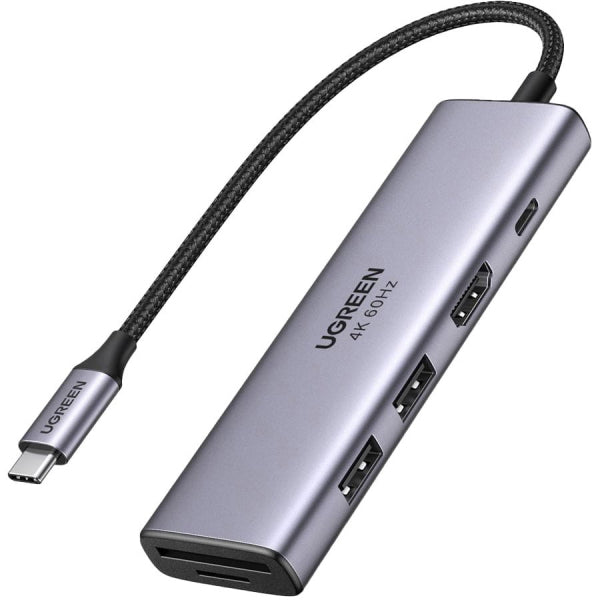 Ugreen USB-C Hub CM511 (60384), 2 x USB-A 3.0 - 1 x USB-C - 1 x HDMI - 1 x SD - 1 x microSD, Grey