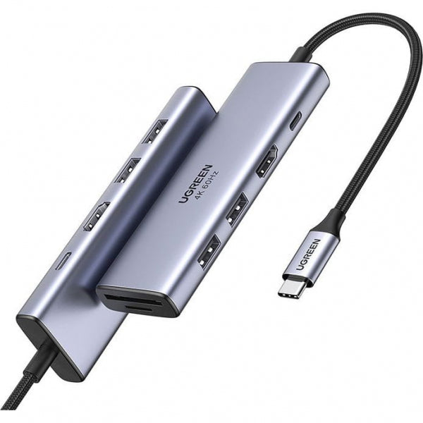 Ugreen USB-C Hub CM511 (60384), 2 x USB-A 3.0 - 1 x USB-C - 1 x HDMI - 1 x SD - 1 x microSD, Grey