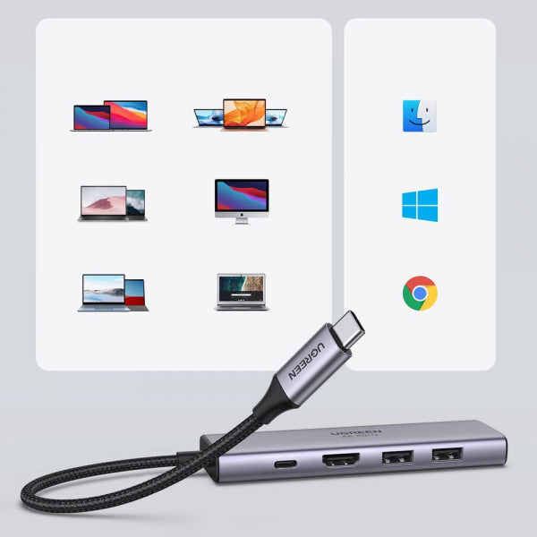 Ugreen USB-C Hub CM511 (60384), 2 x USB-A 3.0 - 1 x USB-C - 1 x HDMI - 1 x SD - 1 x microSD, Grey
