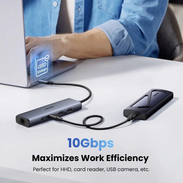 Ugreen USB-C Hub CM512, 1 x USB-A 3.2 - 1 x USB-A - 3 x USB-C - 1 x RJ45, Grey
